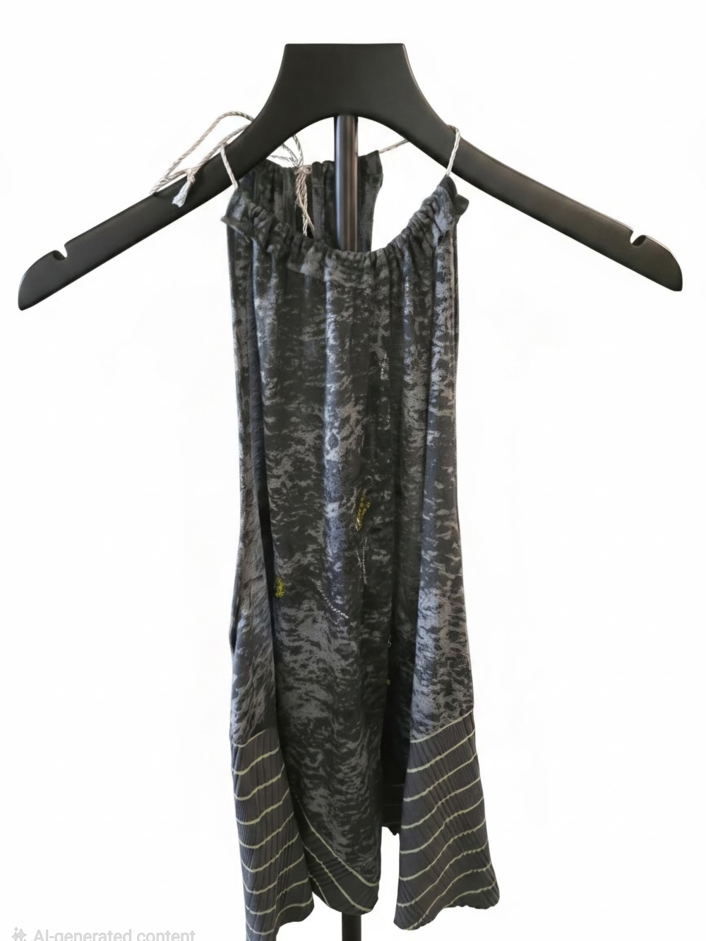 Free People Vintage Halter Top Tunic, Acid Wash Grunge Boho, Micro Pleated Strip